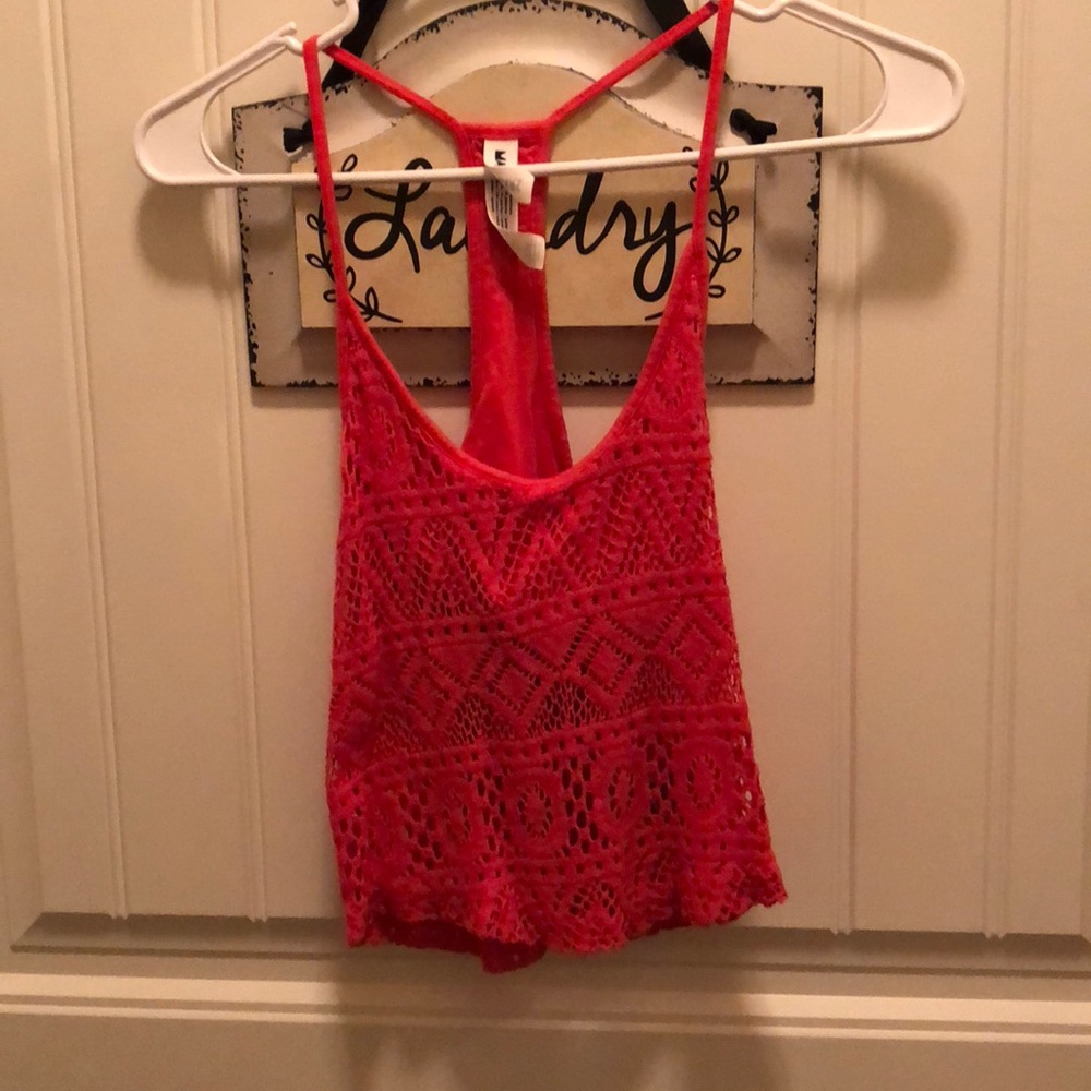 Red Aztec Lace Crop Top